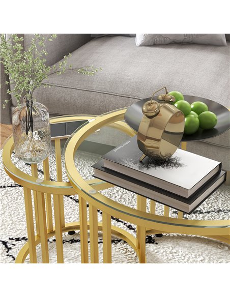 HOMCOM Round Coffee Tables Set of 2, Gold Tone 839-809V00GD - pic 26986 | FastDaddyshop