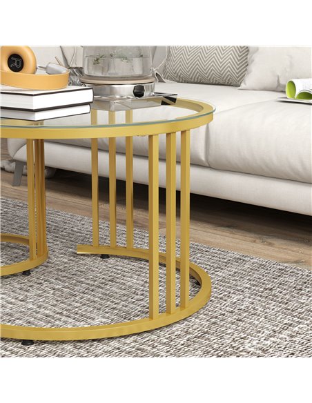 HOMCOM Round Coffee Tables Set of 2, Gold Tone 839-809V00GD - pic 26987 | FastDaddyshop