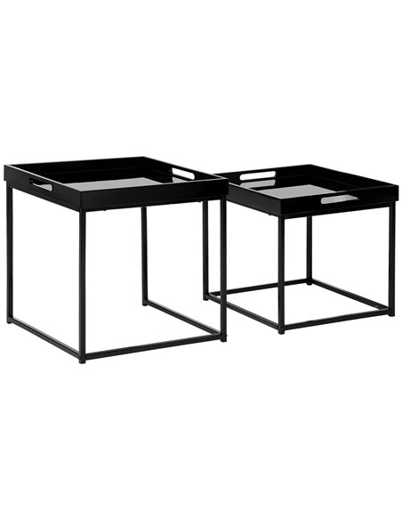 HOMCOM Modern Coffee Table Set of 2, Square Nest of Tables with Steel Frame and High Gloss Effect for Living Room, Black - pic 26997 | FastDaddyshop