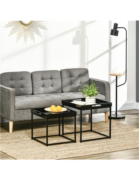 HOMCOM Modern Coffee Table Set of 2, Square Nest of Tables with Steel Frame and High Gloss Effect for Living Room, Black - pic 26998 | FastDaddyshop
