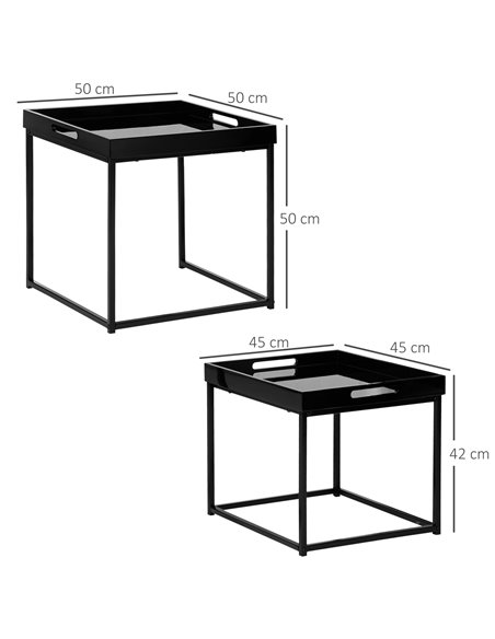 HOMCOM Modern Coffee Table Set of 2, Square Nest of Tables with Steel Frame and High Gloss Effect for Living Room, Black - pic 26999 | FastDaddyshop