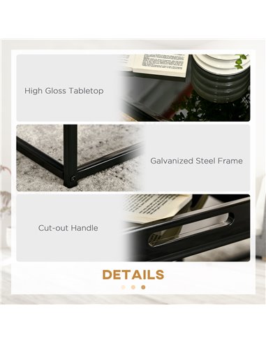 HOMCOM Modern Coffee Table Set of 2 with High Gloss Effect, Black 839-314BK