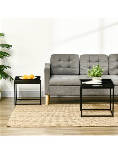 HOMCOM Modern Coffee Table Set of 2 with High Gloss Effect, Black 839-314BK