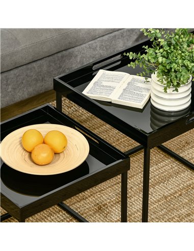 HOMCOM Modern Coffee Table Set of 2 with High Gloss Effect, Black 839-314BK