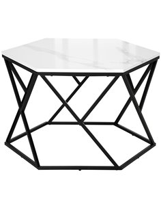 HOMCOM Coffee Table with High Gloss Marble Tabletop, Modern Cocktail Table with Steel Frame for Living Room, White