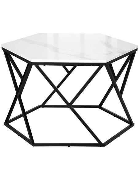 HOMCOM Coffee Table with High Gloss Marble Tabletop, Modern Cocktail Table with Steel Frame for Living Room, White - pic 27015 | FastDaddyshop