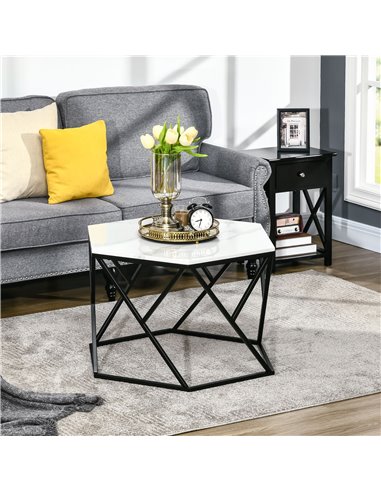HOMCOM Coffee Table with High Gloss Marble Tabletop, Modern Cocktail Table with Steel Frame for Living Room, White
