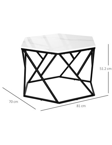 HOMCOM Coffee Table with High Gloss Marble Tabletop, Modern Cocktail Table with Steel Frame for Living Room, White