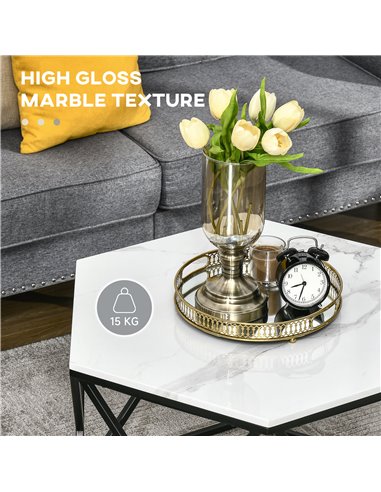 HOMCOM Coffee Table with High Gloss Marble Tabletop, White 839-309WT