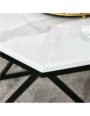 HOMCOM Coffee Table with High Gloss Marble Tabletop, Modern Cocktail Table with Steel Frame for Living Room, White
