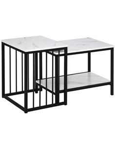 HOMCOM Modern Coffee Table Set of Two, Marble-Effect Nest of Tables with Steel Frame for Living Room, White and Black