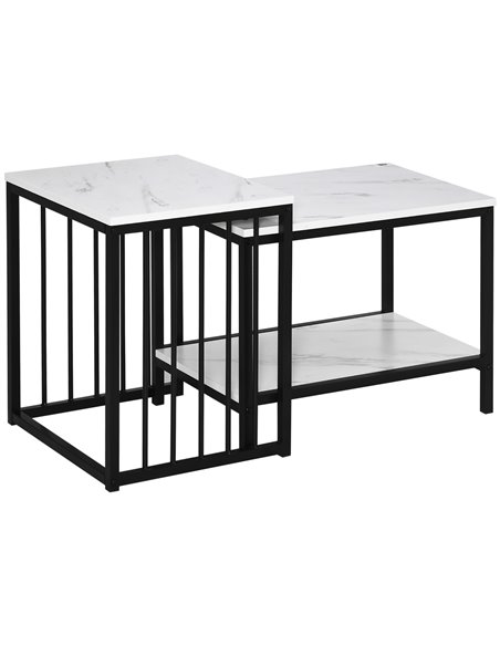 HOMCOM Modern Coffee Table Set of Two, Marble-Effect Nest of Tables with Steel Frame for Living Room, White and Black - pic 27024 | FastDaddyshop