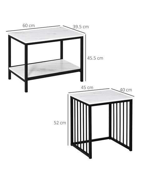 HOMCOM Modern Coffee Table Set of Two, Marble-Effect Nest of Tables with Steel Frame for Living Room, White and Black - pic 27026 | FastDaddyshop