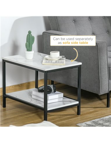 HOMCOM Modern Coffee Table Set of 2 with Marble Effect, White-Black 839-375