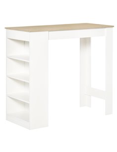 HOMCOM Bar Table Coffee Table Kitchen Dining Table with 4-Tier Storage Shelf for Kitchen, Dining Room, Living Room, Natural