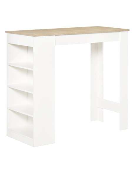 HOMCOM Bar Table Coffee Table Kitchen Dining Table with 4-Tier Storage Shelf for Kitchen, Dining Room, Living Room, Natural - pic 27042 | FastDaddyshop