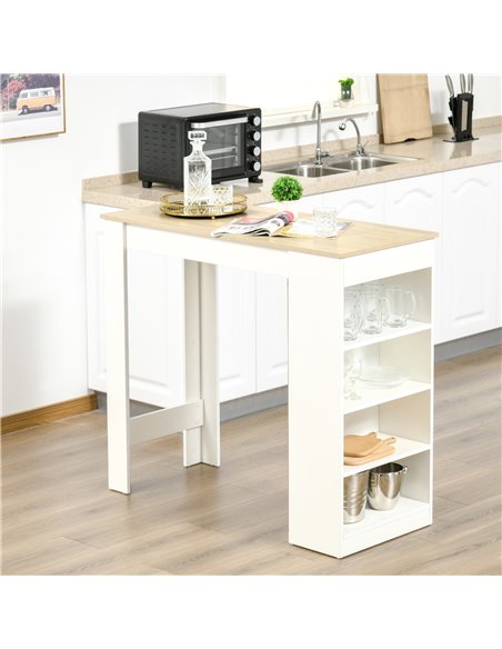 HOMCOM Bar Table Coffee Table Kitchen Dining Table with 4-Tier Storage Shelf for Kitchen, Dining Room, Living Room, Natural - pic 27043 | FastDaddyshop
