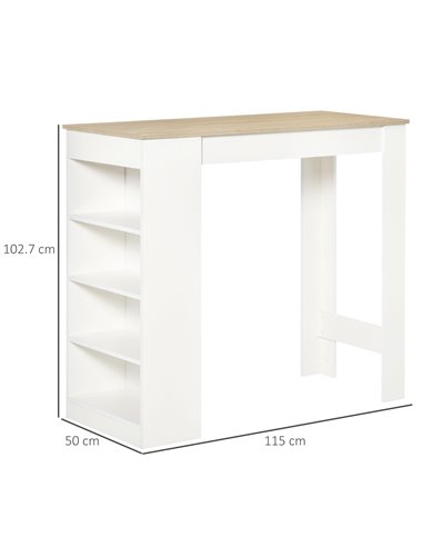 HOMCOM Bar Table Coffee Table Kitchen Dining Table with 4-Tier Storage Shelf for Kitchen, Dining Room, Living Room, Natural