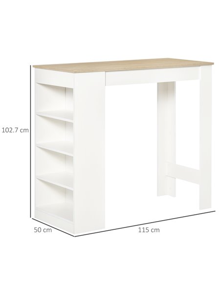 HOMCOM Bar Table Coffee Table Kitchen Dining Table with 4-Tier Storage Shelf for Kitchen, Dining Room, Living Room, Natural - pic 27044 | FastDaddyshop
