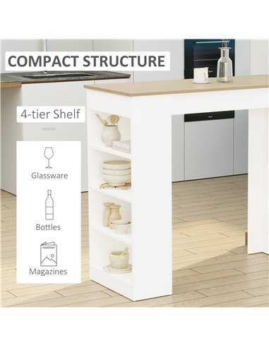 HOMCOM Bar Table Coffee Table Kitchen Dining Table with 4-Tier Storage Shelf for Kitchen, Dining Room, Living Room, Natural