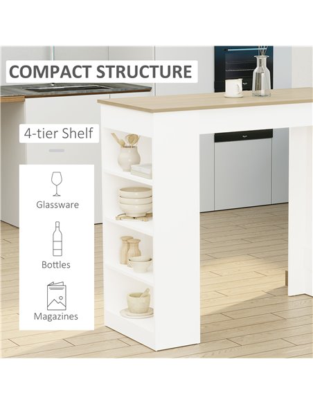 HOMCOM Bar Table Coffee Table Kitchen Dining Table with 4-Tier Storage Shelf for Kitchen, Dining Room, Living Room, Natural - pic 27045 | FastDaddyshop