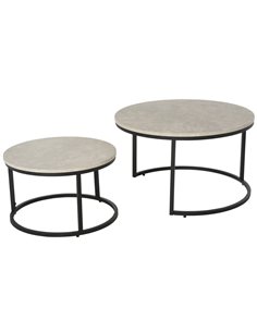 HOMCOM 2 Pcs Stacking Coffee Table Set with Marble-Effect Top, Black-Grey