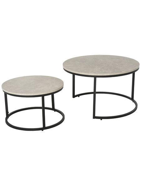HOMCOM 2 Pcs Stacking Coffee Table Set with Marble-Effect Top, Black-Grey - pic 27051 | FastDaddyshop