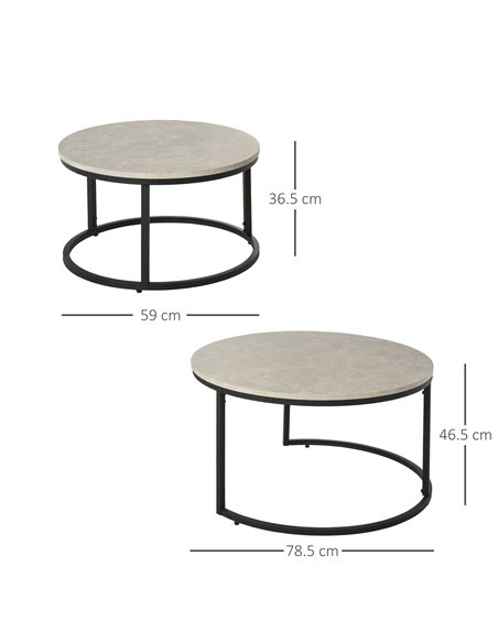 HOMCOM 2 Pcs Stacking Coffee Table Set with Marble-Effect Top, Black-Grey - pic 27053 | FastDaddyshop