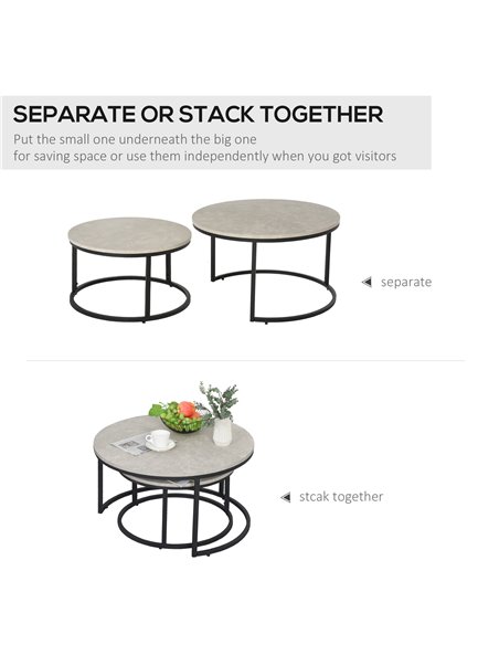 HOMCOM 2 Pcs Stacking Coffee Table Set with Marble-Effect Top, Black-Grey - pic 27054 | FastDaddyshop