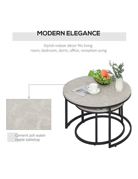 HOMCOM 2 Pcs Stacking Coffee Table Set with Marble-Effect Top, Black-Grey - pic 27055 | FastDaddyshop