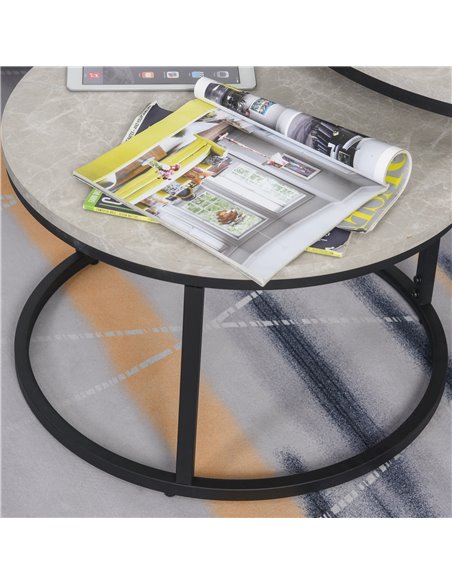 HOMCOM 2 Pcs Stacking Coffee Table Set with Marble-Effect Top, Black-Grey 833-873 - pic 27058 | FastDaddyshop