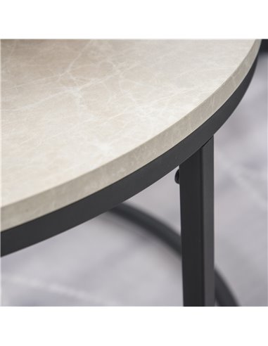 HOMCOM 2 Pcs Stacking Coffee Table Set with Marble-Effect Top, Black-Grey 833-873