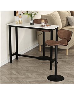 HOMCOM Bar Table Breakfast Marble Grain Dining Table Coffee Table with Adjustable Footpads, 120x40x100cm, White & Black 2
