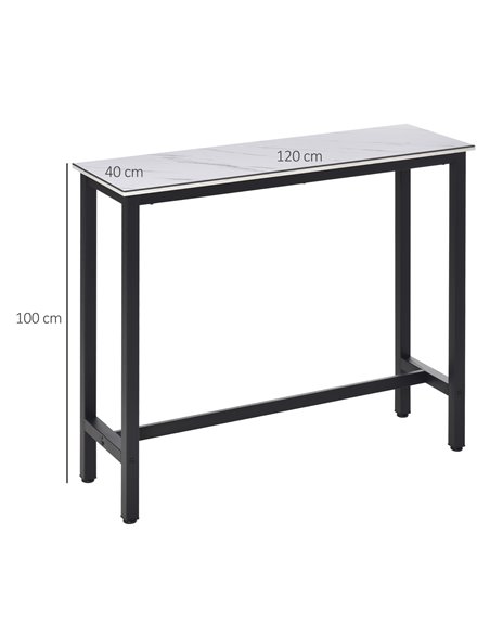 HOMCOM Bar Table Breakfast Marble Grain Dining Table Coffee Table with Adjustable Footpads, 120x40x100cm, White & Black - pic 27071 | FastDaddyshop