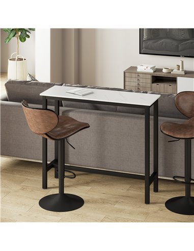 HOMCOM Bar Table Breakfast Marble Grain Dining Table Coffee Table with Adjustable Footpads, 120x40x100cm, White & Black