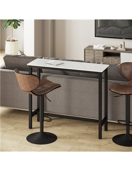 HOMCOM Bar Table Breakfast Marble Grain Dining Table Coffee Table with Adjustable Footpads, 120x40x100cm, White & Black - pic 27072 | FastDaddyshop