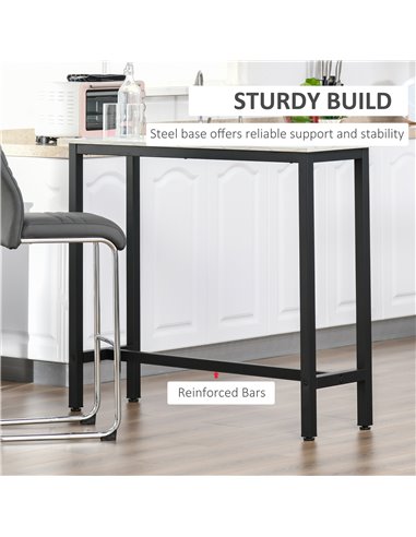 HOMCOM Bar Table Breakfast Marble Grain Dining Table Coffee Table with Adjustable Footpads, 120x40x100cm, White & Black