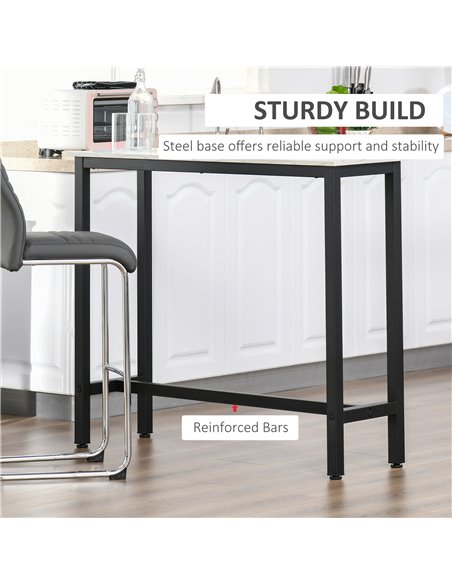 HOMCOM Bar Table Breakfast Marble Grain Dining Table Coffee Table with Adjustable Footpads, 120x40x100cm, White & Black - pic 27073 | FastDaddyshop