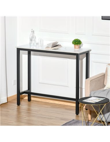 HOMCOM Bar Table with Marble Grain, Adjustable Footpads, White-Black 835-491BK