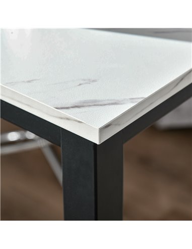 HOMCOM Bar Table with Marble Grain, Adjustable Footpads, White-Black 835-491BK