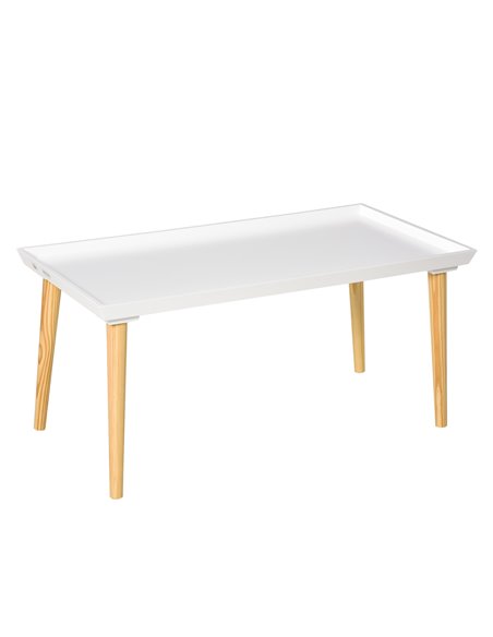 HOMCOM Tray Top Coffee Table for Living Room Conference Home Office Modern Simple Rectangle Cocktail Tea Wooden Legs White - pic 27078 | FastDaddyshop