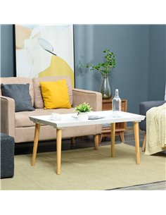 HOMCOM Tray Top Coffee Table for Living Room Conference Home Office Modern Simple Rectangle Cocktail Tea Wooden Legs White 2