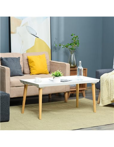 HOMCOM Tray Top Coffee Table for Living Room Conference Home Office Modern Simple Rectangle Cocktail Tea Wooden Legs White