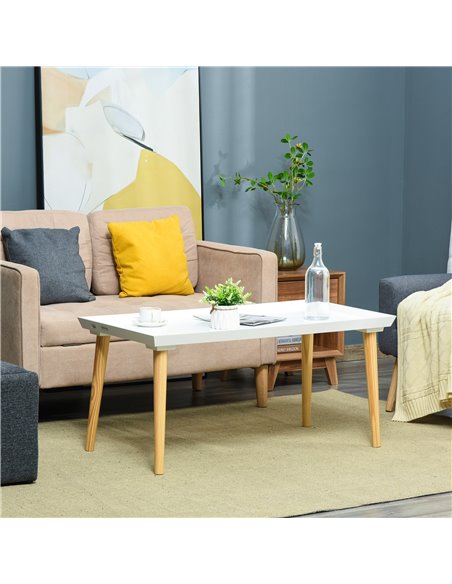 HOMCOM Tray Top Coffee Table for Living Room Conference Home Office Modern Simple Rectangle Cocktail Tea Wooden Legs White - pic 27079 | FastDaddyshop