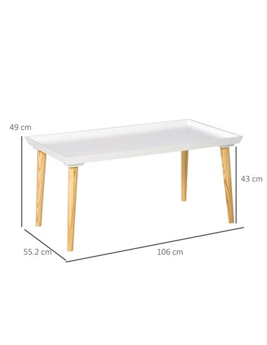 HOMCOM Tray Top Coffee Table for Living Room Conference Home Office Modern Simple Rectangle Cocktail Tea Wooden Legs White