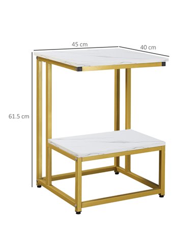 HOMCOM Side Table, Doule Layer End Table, Modern Coffee Table with Steel Frame, White