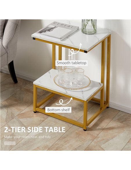 HOMCOM Side Table, Doule Layer End Table, Modern Coffee Table with Steel Frame, White - pic 27090 | FastDaddyshop