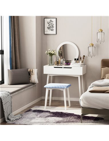 HOMCOM Dressing Table & Stool Set with Drawers, Mirror, White