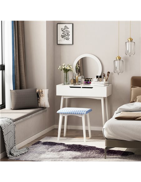 HOMCOM Dressing Table & Stool Set with Drawers, Mirror, White - pic 27141 | FastDaddyshop