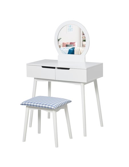 HOMCOM Dressing Table & Stool Set with Drawers, Mirror, White - pic 27142 | FastDaddyshop